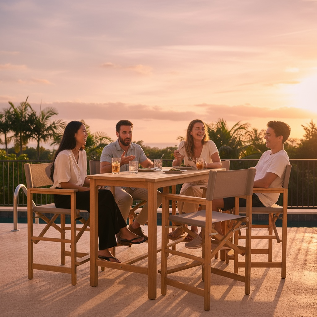 Ensemble bistro en teck à hauteur de comptoir Kilohana