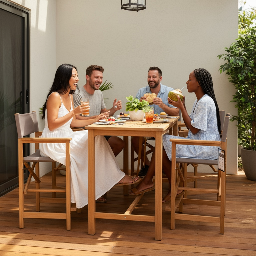 Ensemble bistro en teck à hauteur de comptoir Kilohana