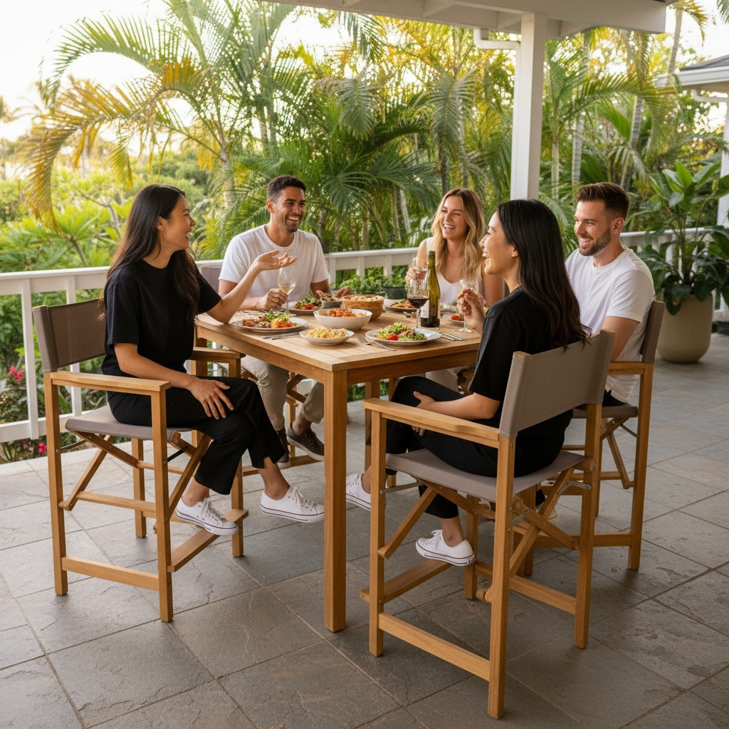 Ensemble bistro en teck à hauteur de comptoir Kilohana