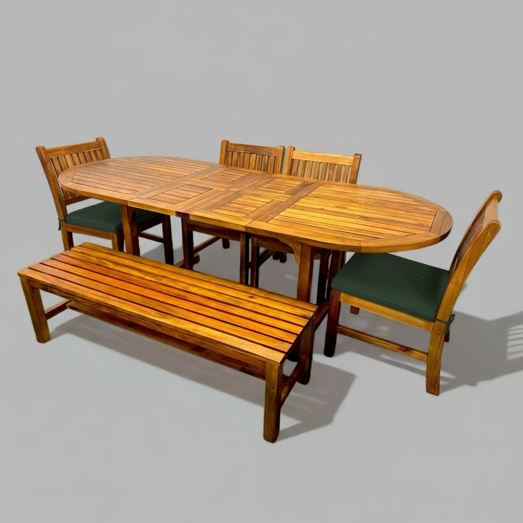 Ensemble de table extensible ovale en acacia