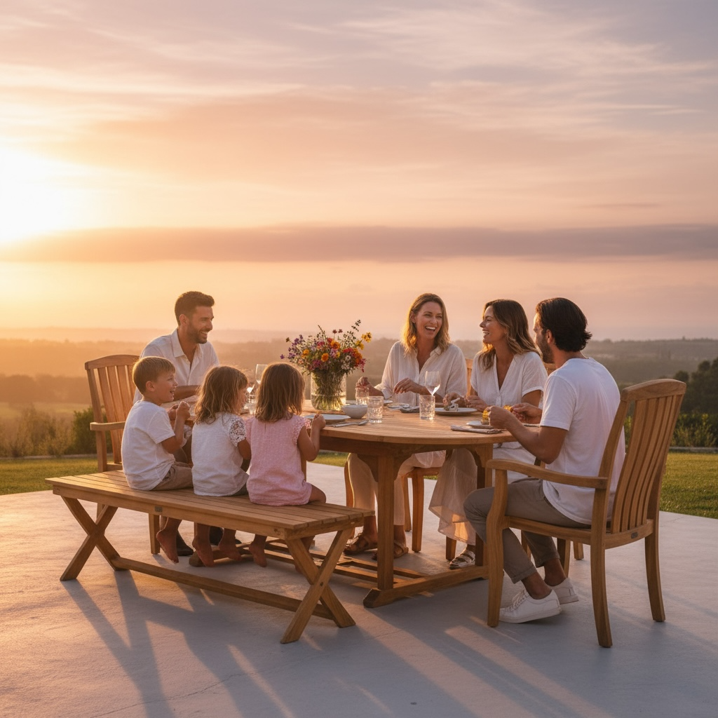 Ensemble de salle à manger ovale extensible en teck
