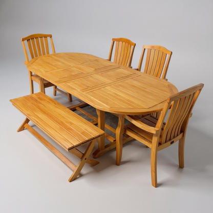 Ensemble de salle à manger ovale extensible en teck