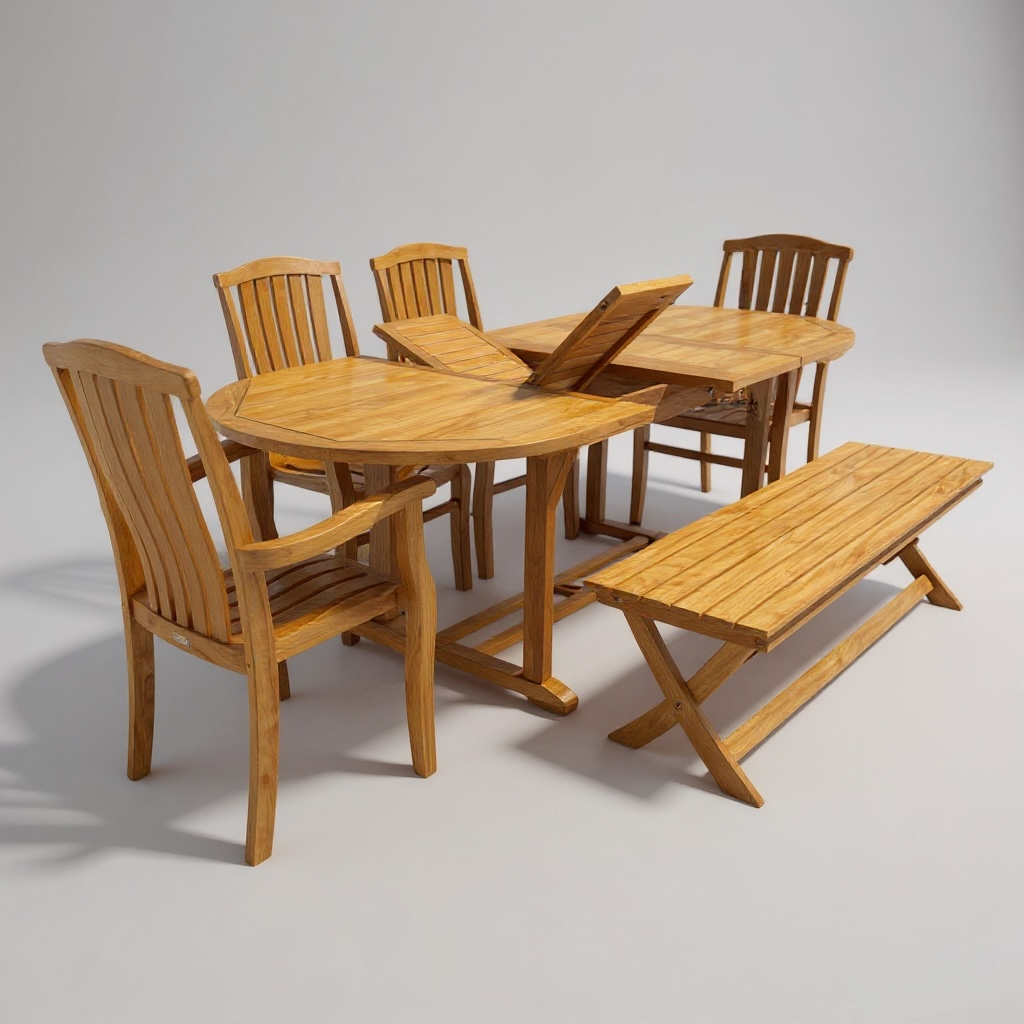 Ensemble de salle à manger ovale extensible en teck