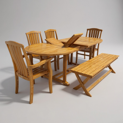 Ensemble de salle à manger ovale extensible en teck