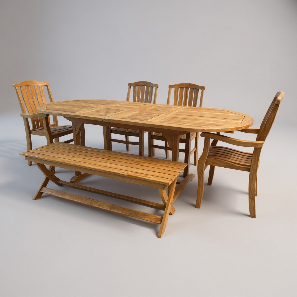 Ensemble de salle à manger ovale extensible en teck