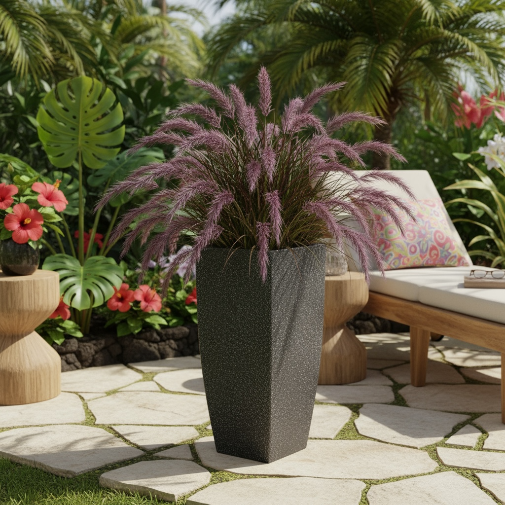 VT71 - Jardinière cylindrique carrée en mousse légère et béton