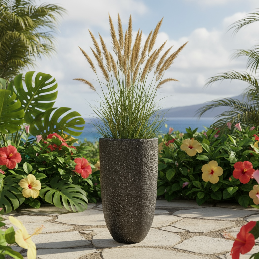 VT129 - Jardinière cylindrique ronde en mousse légère et béton