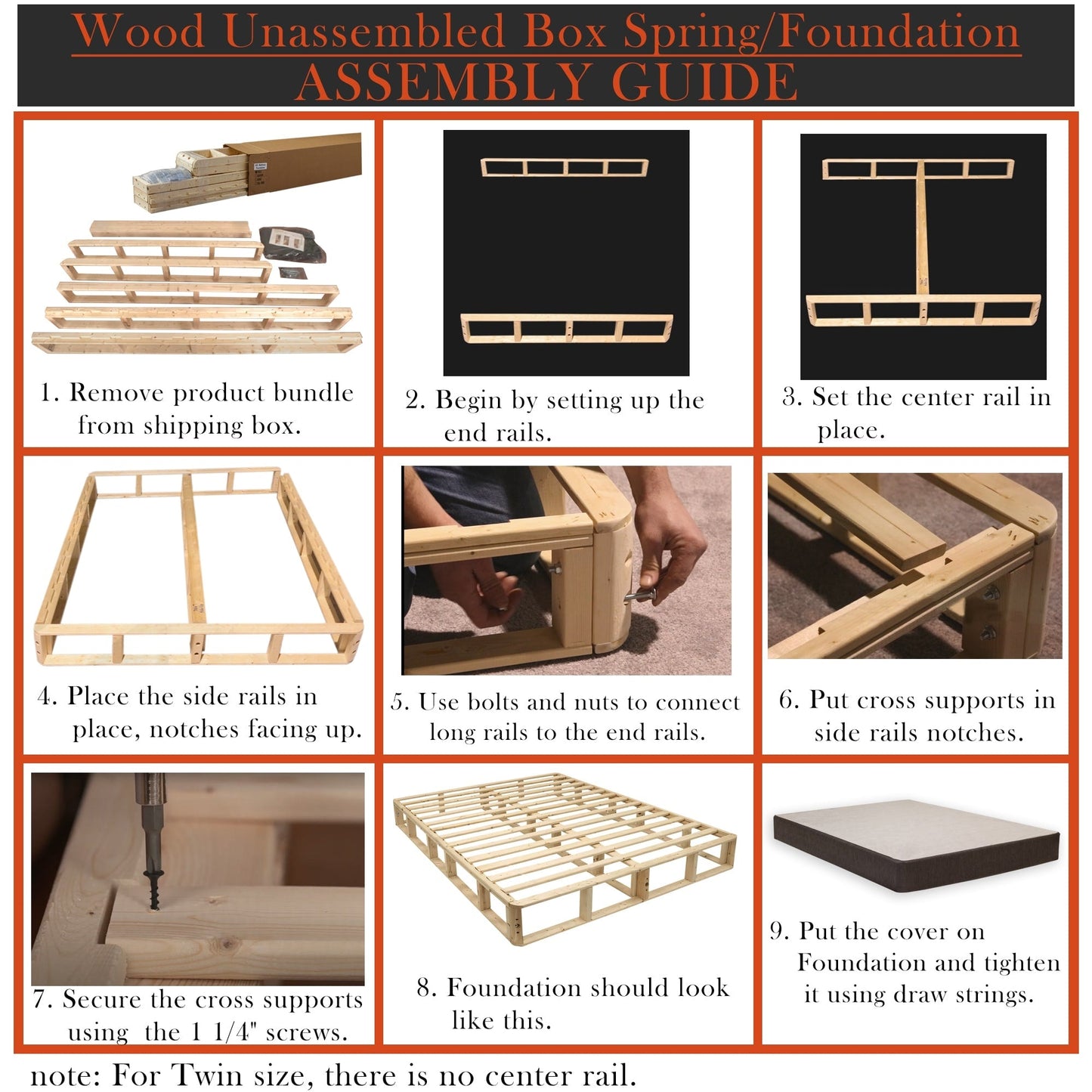 ONETAN, sommier/fondation en bois facile à assembler, 5 et 8 pouces, blanc.