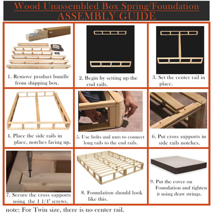 ONETAN, sommier/fondation en bois facile à assembler, 5 et 8 pouces, blanc.