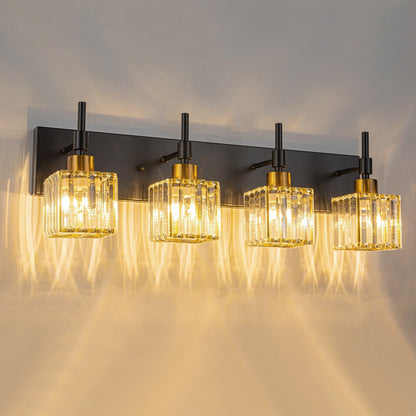 Luminaires de salle de bain modernes à intensité variable en cristal Ora, à installer au-dessus du miroir, style glamour.