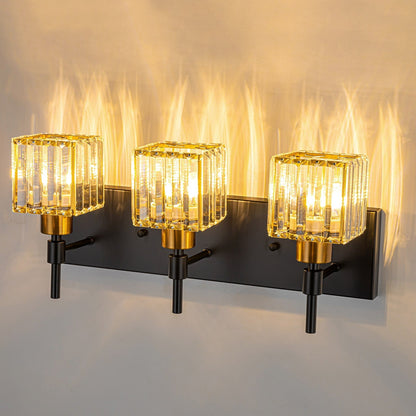 Luminaires de salle de bain modernes à intensité variable en cristal Ora, à installer au-dessus du miroir, style glamour.