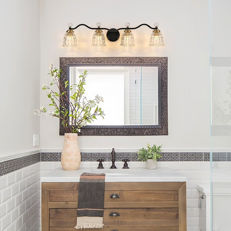 Luminaires de salle de bain modernes Ora à intensité variable, noirs et dorés