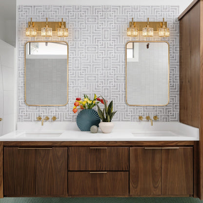 Luminaires de salle de bain modernes à intensité variable en cristal Ora, à installer au-dessus du miroir, style glamour.