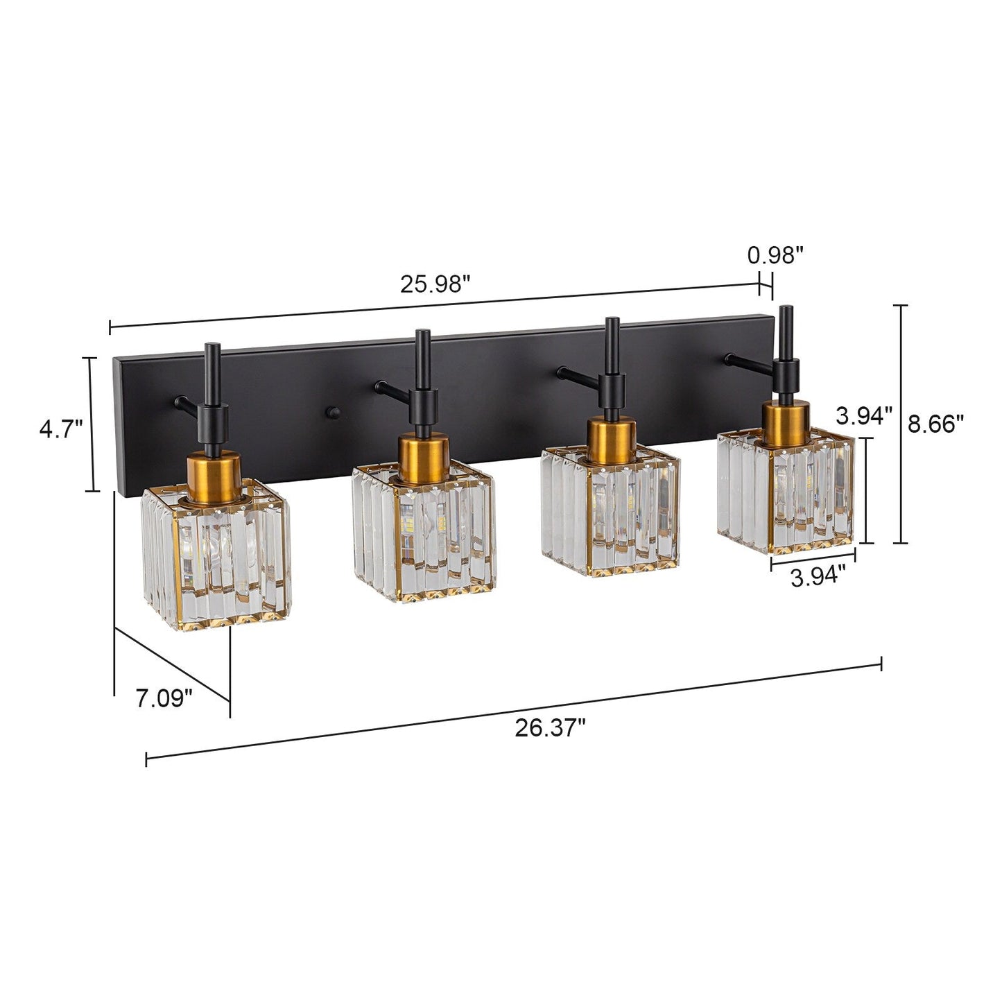 Luminaires de salle de bain modernes à intensité variable en cristal Ora, à installer au-dessus du miroir, style glamour.