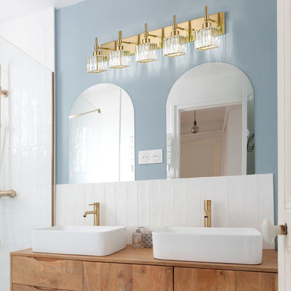 Luminaires de salle de bain modernes à intensité variable en cristal Ora, à installer au-dessus du miroir, style glamour.