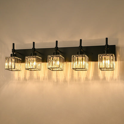 Luminaires de salle de bain modernes à intensité variable en cristal Ora, à installer au-dessus du miroir, style glamour.