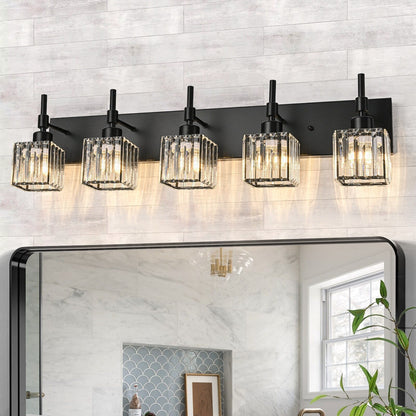Luminaires de salle de bain modernes à intensité variable en cristal Ora, à installer au-dessus du miroir, style glamour.