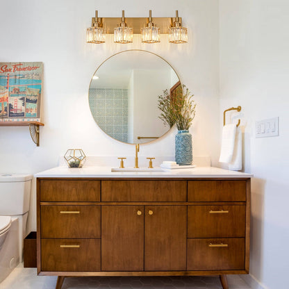 Luminaires de salle de bain modernes à intensité variable en cristal Ora, à installer au-dessus du miroir, style glamour.