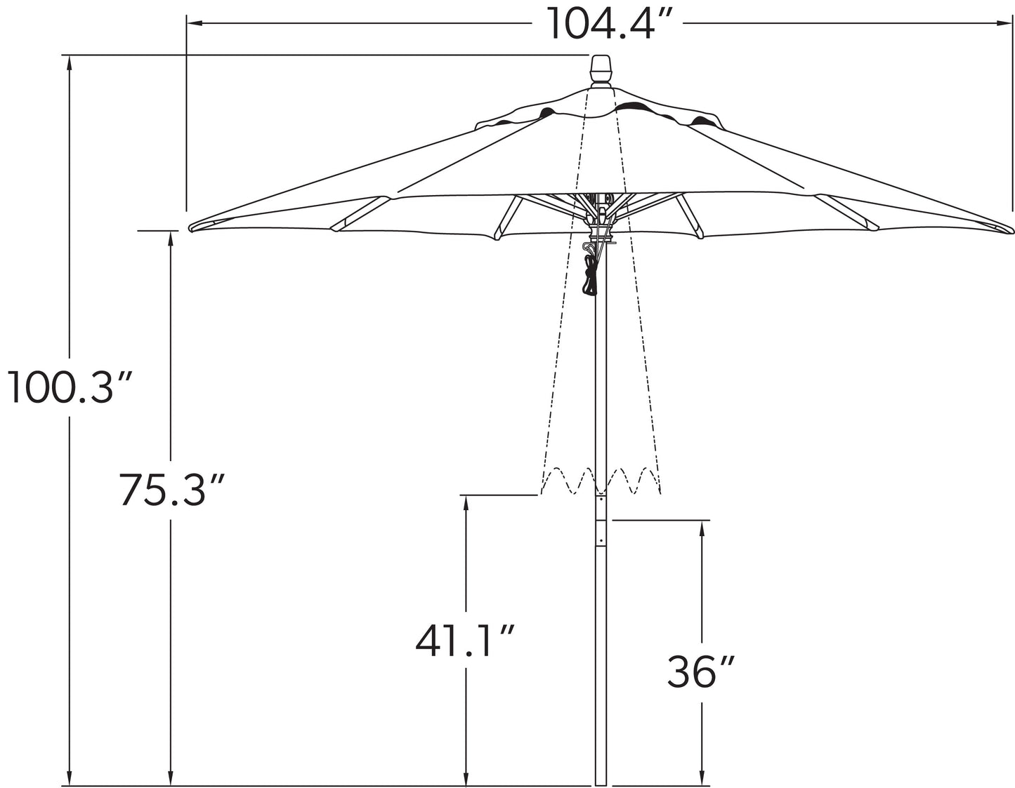Parasol de marché en bois de 2,74 m (9 pi) avec système de levage à quatre poulies