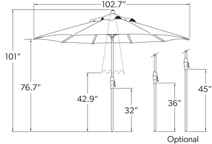 Parasol de marché de 2,74 m avec inclinaison automatique