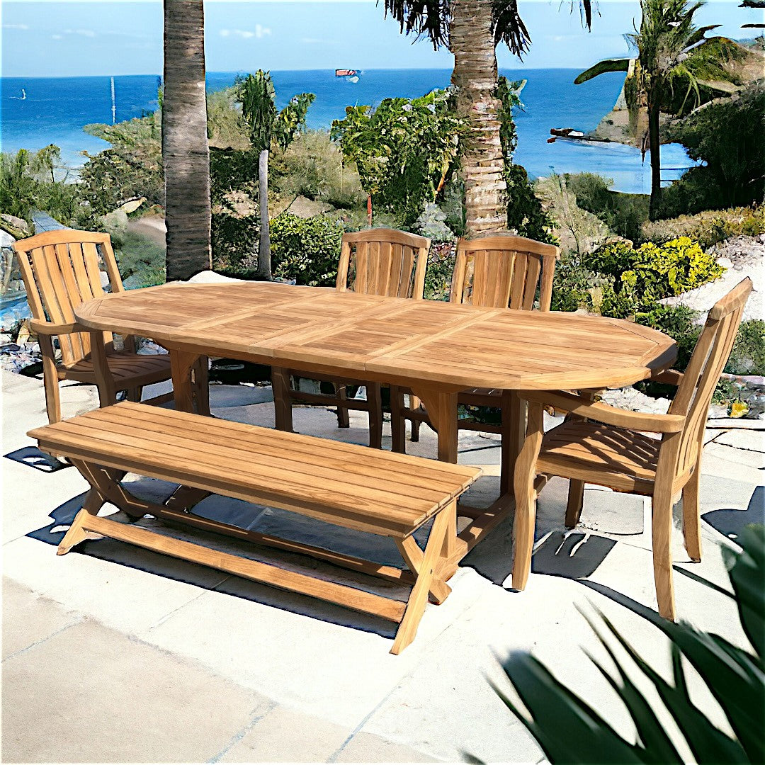 Ensemble de salle à manger ovale extensible en teck